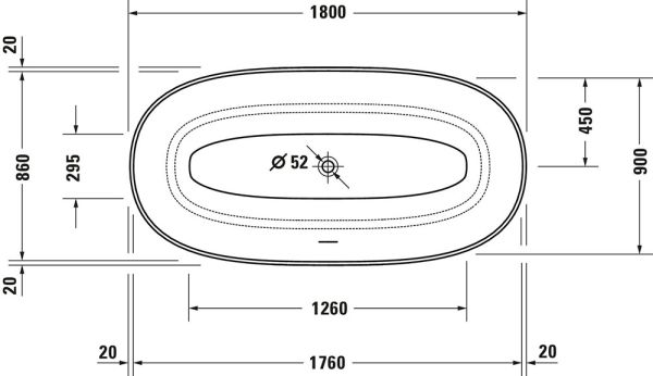 Duravit White Tulip freistehende Badewanne oval 180x90cm, weiß