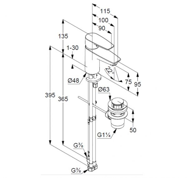 Kludi Pure&Solid Waschtisch-Einhandmischer 75 Niederdruck mit Ablaufgarnitur, chrom
