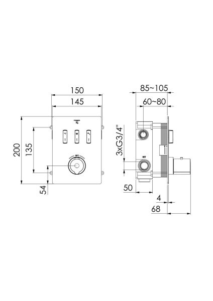Steinberg Serie 390 slidetronic Fertigmontageset für Unterputzthermostat