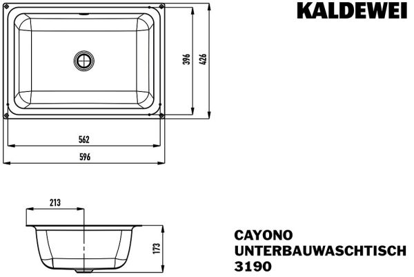 Kaldewei Cayono MOD.3190 Unterbau-Waschtisch 59,6x42,6cm, weiß mit Perl-Effekt mit Überlauf weiß 913706000001