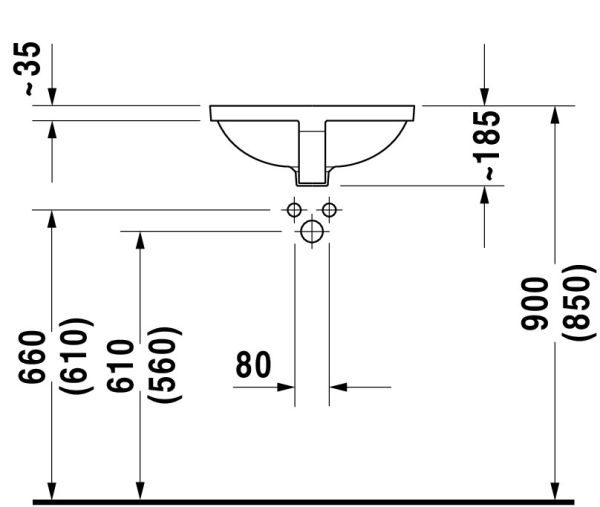 Duravit Starck 3 Unterbauwaschtisch rechteckig 46,5x46,5cm mit Überlauf, ohne Hahnloch, WonderGliss, weiß 03054300001