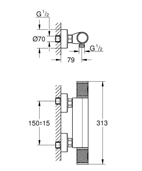 Grohe Precision Feel Thermostat-Brausebatterie mit ProGrip Rändelstruktur, chrom 34790000 3