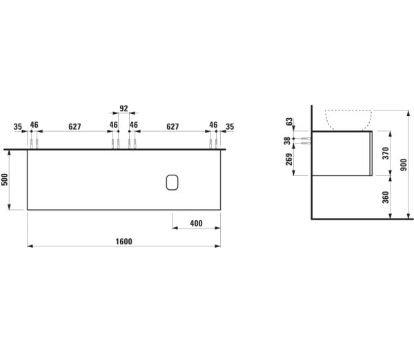 Laufen IL BAGNO ALESSI One Schubladenelement 1600, Ausschnitt rechts, zu WT H818974