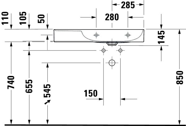 Duravit DuraSquare Waschtisch 80x47cm, ohne Überlauf, mit Wondergliss, mit nicht verschließbarem Ablaufventil, weiß 23498000411