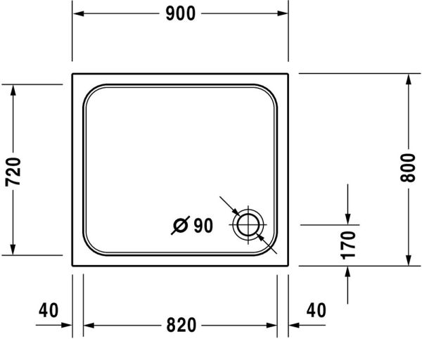 Duravit D-Code Duschwanne rechteckig 80x90cm, Sanitäracryl, weiß