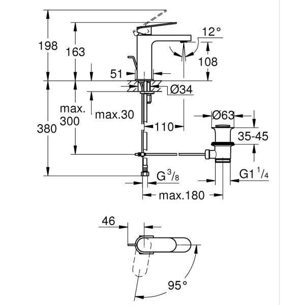 Grohe Plus Einhand-Waschtischbatterie EcoMode, S-Size, Zugstangen-Ablaufgarnitur, chrom