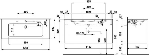 Laufen Base Pro S Waschtisch 120x50cm mit Base Waschtischunterschrank, 2 Schubladen