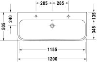 Vorschau: Duravit Happy D.2 Waschtisch rechteckig 120x50,5cm, mit Überlauf, 2 Hahnlöcher, weiß 2318120024