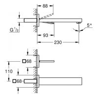 Vorschau: Grohe Eurocube Joy 2-Loch-Waschtischarmatur 23cm, Wandmontage chrom