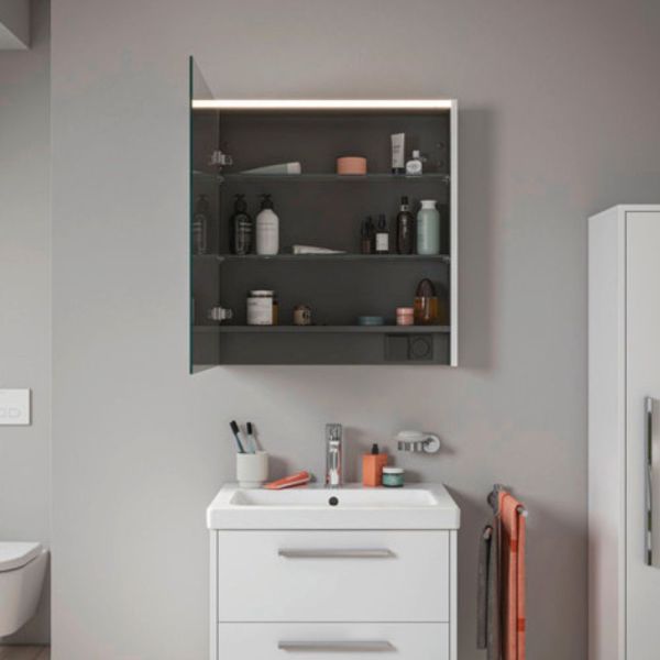 Duravit D-Code 2.0 Spiegelschrank 65x70cm mit LED-Beleuchtung,1 Tür, weiß matt