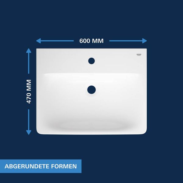 Grohe Euro Keramik Waschtisch 60cm, Hahnloch & Überlauf, weiß