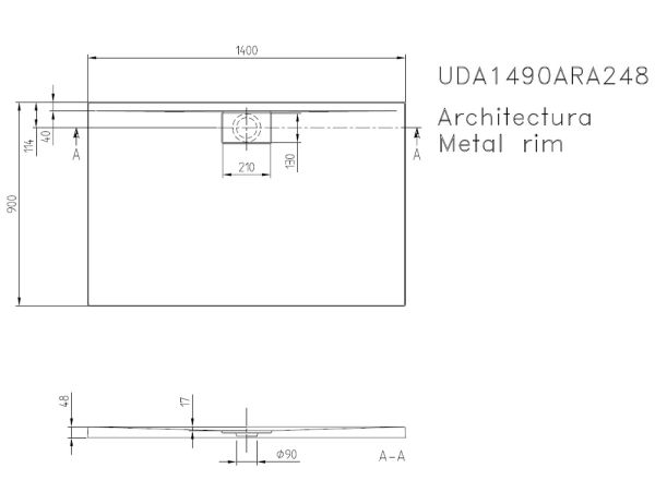 Villeroy&Boch Architectura MetalRim Duschwanne inkl. Antirutsch (VILBOGRIP),140x90cm, weiß UDA1490ARA248GV-01