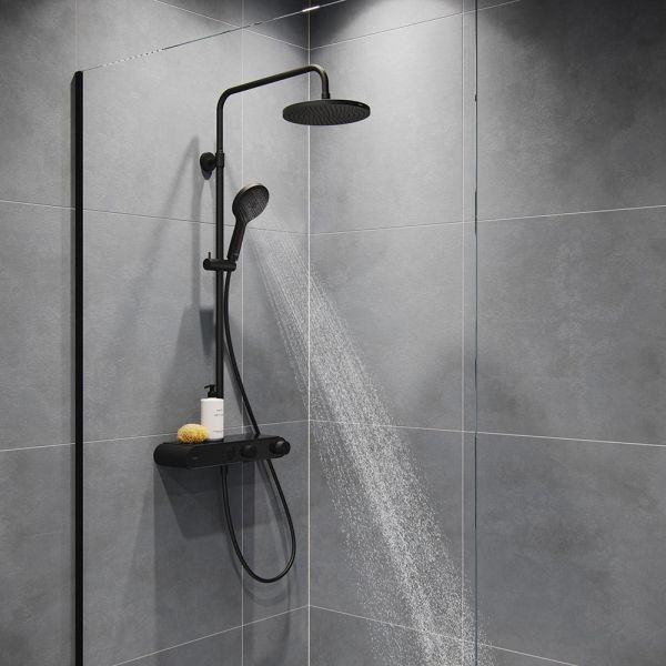 Duravit ShowerSystem Duschsystem mit Thermostat, Ablage, schwarz matt