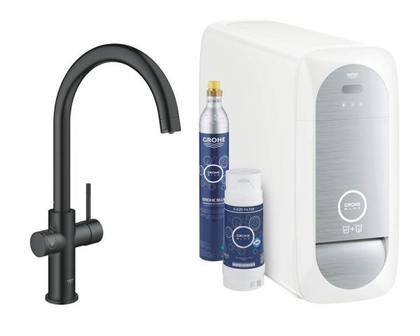 Grohe Blue Home Einhand-Spültischbatterie mit Filterfunktion, mit Bluetooth und WIFI, C-Auslauf, velvet black 31455KS1