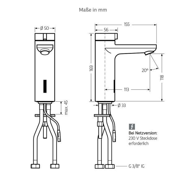 WimTec SMART TH HyPlus berührungslose Waschtischarmatur 9V Batteriebetrieb, schwarz matt