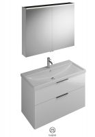 Vorschau: Burgbad Eqio Badmöbel-Set 103cm, Spiegelschrank, Keramik-Waschtisch und WT-Unterschrank, weiß hochglanz, Griff schwarz matt SFAN103F2009C0001G0200 3