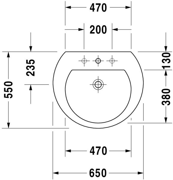 Duravit Darling New Waschtisch halbrund 65x55cm, mit Hahnloch, mit Überlauf, WonderGliss, weiß 26216500001