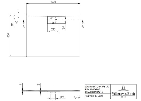 Villeroy&Boch Architectura 100x80cm MetalRim Duschwanne, superflach, Randhöhe 1,5cm weiß UDA1080ARA215V-01