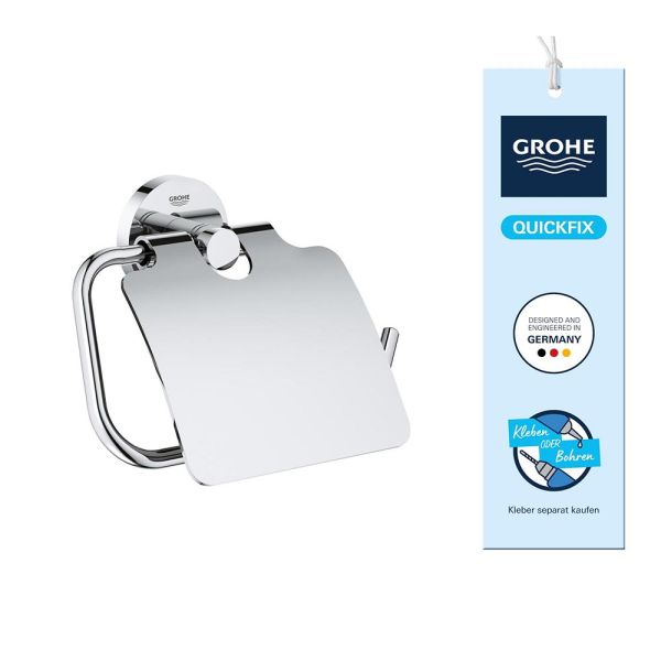 Grohe QuickFix Start WC-Papierhalter mit Deckel, zum Kleben oder Bohren, chrom 41179000