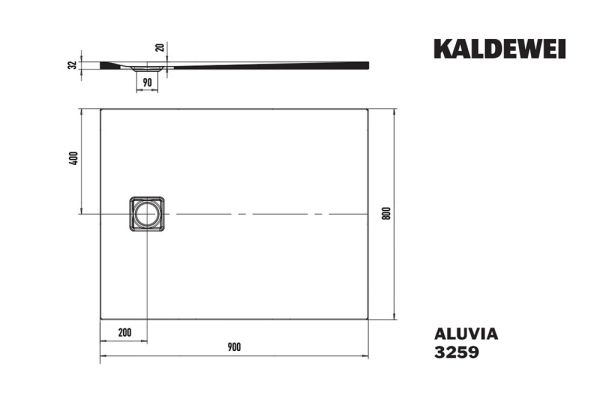 Kaldewei Aluvia SolidLite Rechteck-Duschwanne 90x80cm mit Invisible Grip Mod. 3259 325911111001