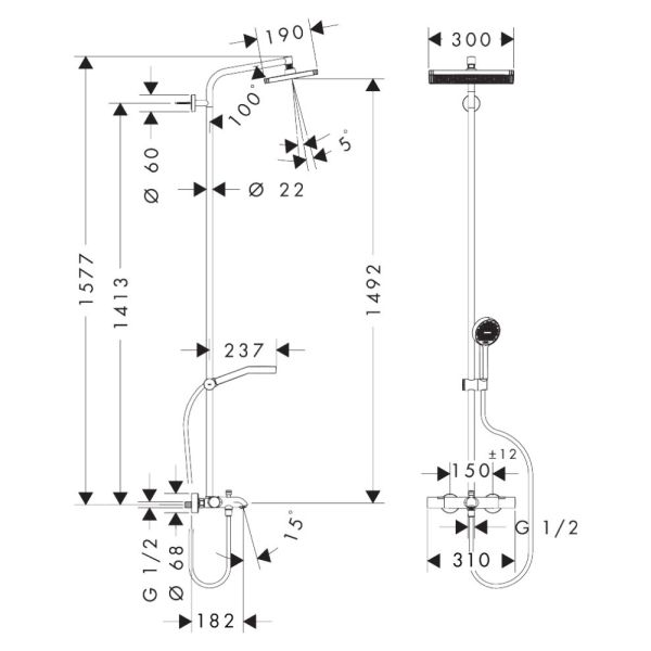 hansgrohe Activera Q Duschsystem 290 EcoSmart mit Wannenthermostat, schwarz matt