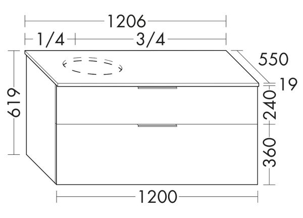Burgbad Eqio Unterschrank für Aufsatzwaschtisch 120x55cm, mit Konsolenplatte, 2 Auszüge