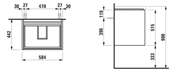 Laufen Lani Waschtischunterbau mit 2 Auszügen, passend zu Möbelwaschtisch 58,5cm