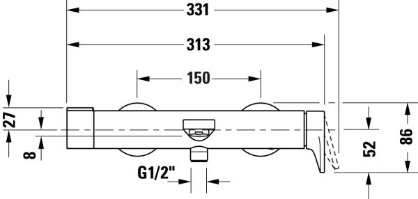 Duravit Tulum Einhebel-Wannenmischer Aufputz, chrom, TU5230000010, techn. Zeichnung