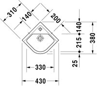 Vorschau: Duravit Starck 3 Eck-Handwaschbecken quadratisch 43x38cm, mit Überlauf, mit Wondergliss, weiß 07524400001
