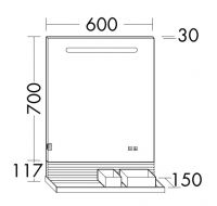 Vorschau: Burgbad Fiumo Leuchtspiegel 60cm, LED-Beleuchtung, Wandablage, Reling in schwarz und Pliséefront