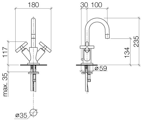 Dornbracht Tara. Waschtisch-1-Lochbatterie mit Ablaufgarnitur, Ausladung 100mm