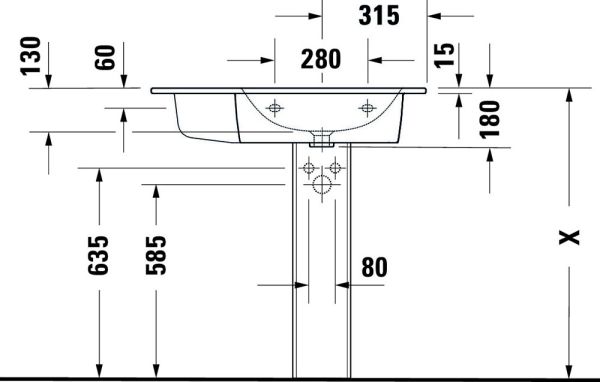 Duravit ME by Starck Waschtisch 83x49cm, mit Überlauf, mit Wondergliss, weiß 23468300001