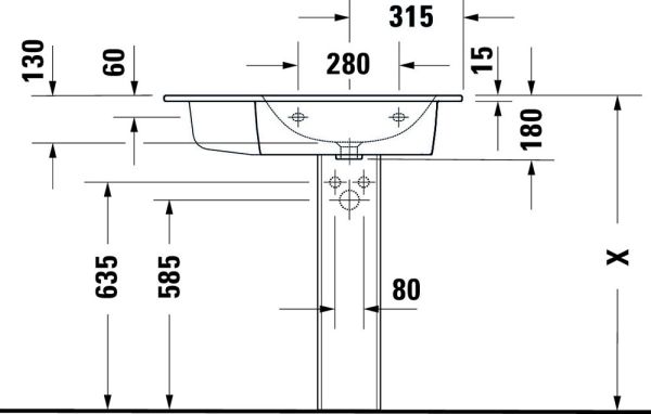 Duravit ME by Starck Waschtisch 83x49cm, mit Überlauf, ohne Wondergliss, weiß 2346830000