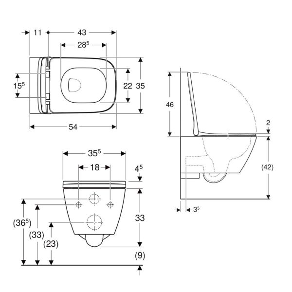 Geberit Smyle Square Set Wand-WC mit WC-Sitz, weiß