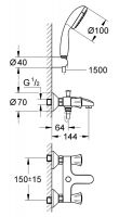 Vorschau: Grohe Costa L Wannenbatterie mit Brausegarnitur Handbrause Tempesta 100, chrom