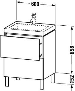 Duravit L-Cube c-bonded Set bodenstehend 60x48cm m. Vero Air Waschtisch, 2 Schubladen, mit Hahnloch