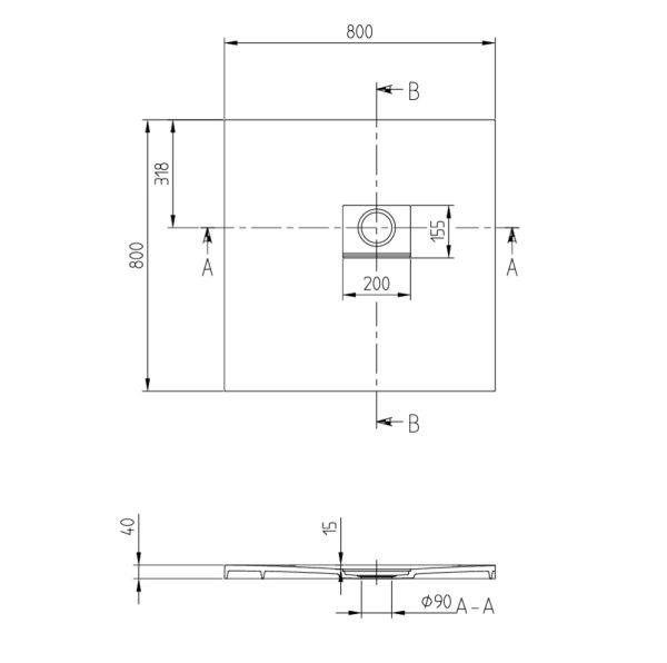 Villeroy&Boch Squaro Infinity Quaryl®-Duschwanne 80x80cm, Eckeinbau rechts gegen Wand