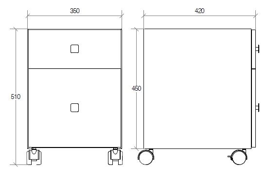 lineabeta RUNNER Rollcontainer 2 Schubladen, quadratische Griffe