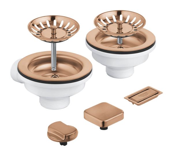 Grohe Ablaufgarnitur für Küchenspülen mit 2 Becken inkl. 2 Exzenterkappen warm sunset gebürstet 40998DL0