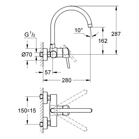 Grohe Concetto Einhand-Spültischbatterie mit Schwenkauslauf, Wandmontage, chrom