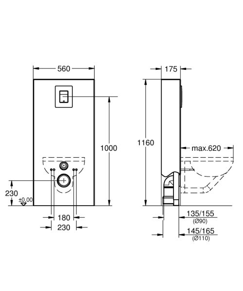 Grohe Solido Monoblock für Wand-WC 1,13m, moon white