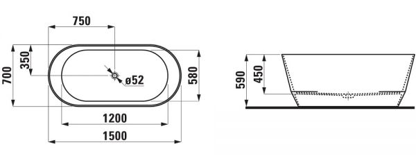 Laufen Pro freistehende Badewanne oval 150x70cm, weiß