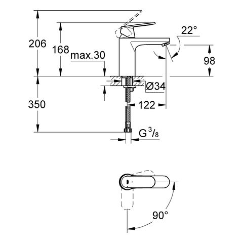 Grohe Eurosmart Cosmopolitan Waschtischbatterie, glatter Körper, M-Size, wassersparend, chrom