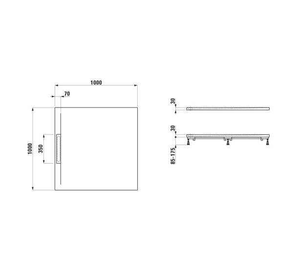 Laufen Pro S Marbond Duschwanne 100x100x3cm ultraflach, quadratisch, linearer Ablauf seitlich