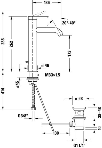 Duravit C.1 Einhebel-Waschtischmischer L mit Zugstangen-Ablaufgarnitur, schwarz matt