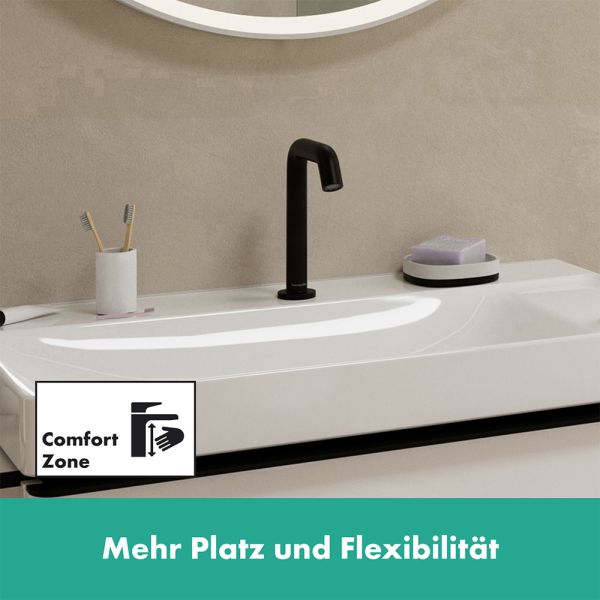 Hansgrohe Tecturis S 2-Loch Waschtischarmatur 150 CoolStart mit Ablaufgarnitur, schwarz matt