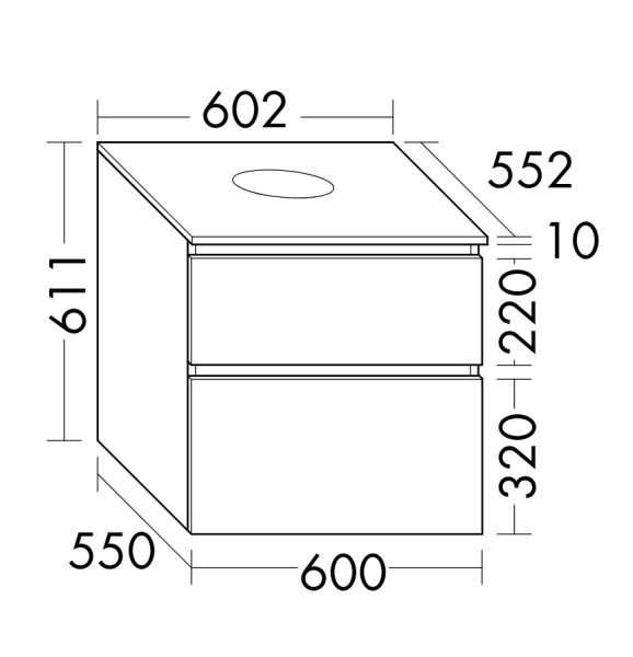 Burgbad Lin20 Waschtischunterschrank 60,2x55,2cm mit Konsolenplatte, 2 Auszüge, wandhängend WXOD060F5351