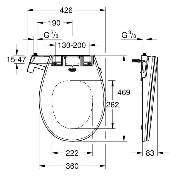 Grohe Bau Keramik Dusch-WC Aufsatz, weiß