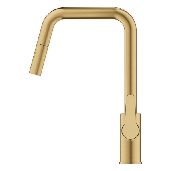 Grohe QuickFix Start Küchenarmatur mit Ausziehbrause, cool sunrise gebürstet