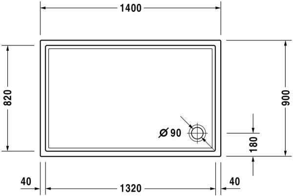 Duravit Starck Slimline Duschwanne rechteckig 90x140cm, Sanitäracryl, weiß